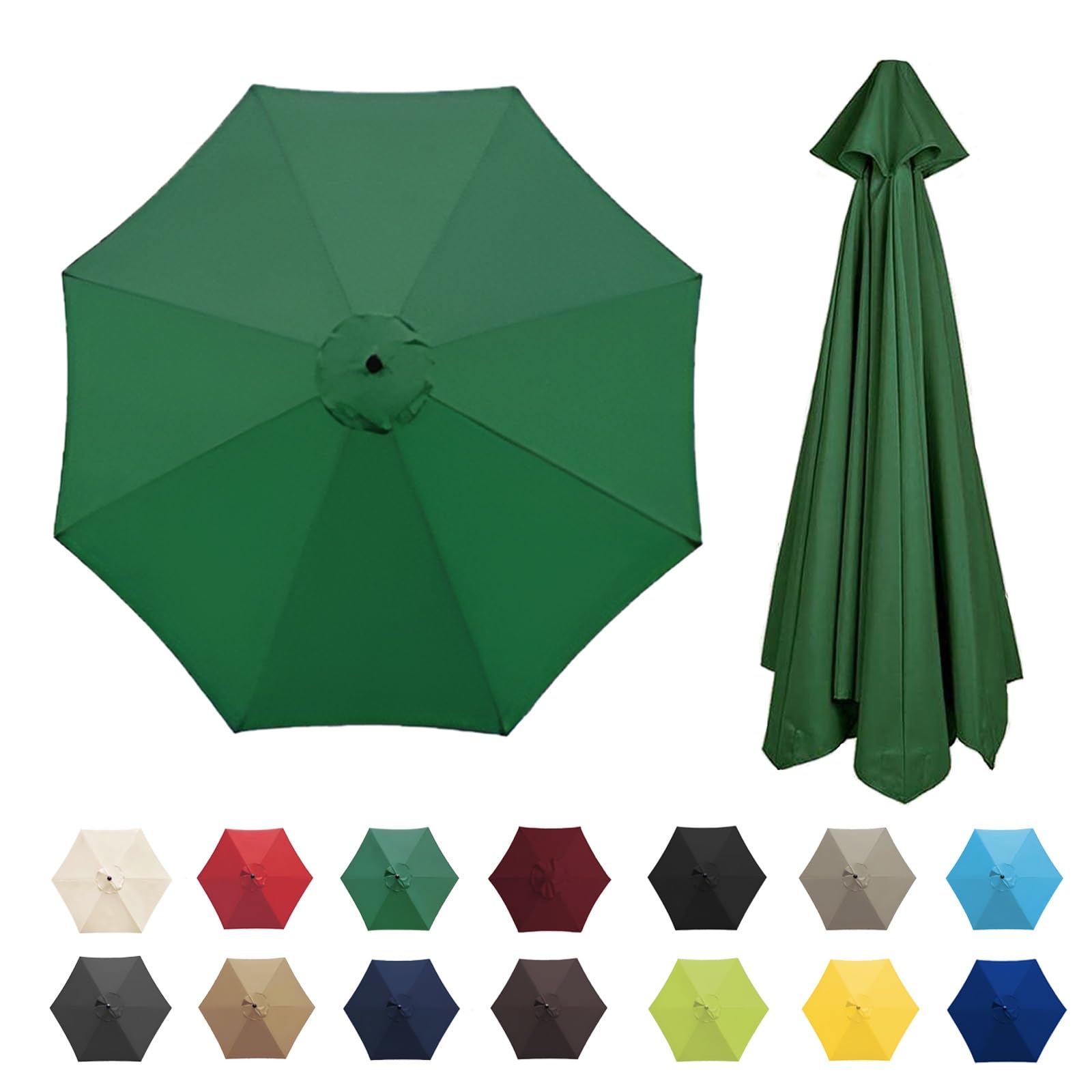 Universal Umbrella Replacement Cloth 6 Arms/8 Arms，Patio Umbrella Cover Cloth ，Replacement Parasol Canopy，2.7 M/3.0M，Parasol Umbrella Replacement Cover (Canopy Only) ( Color : Dark green , Size : 8 Ri