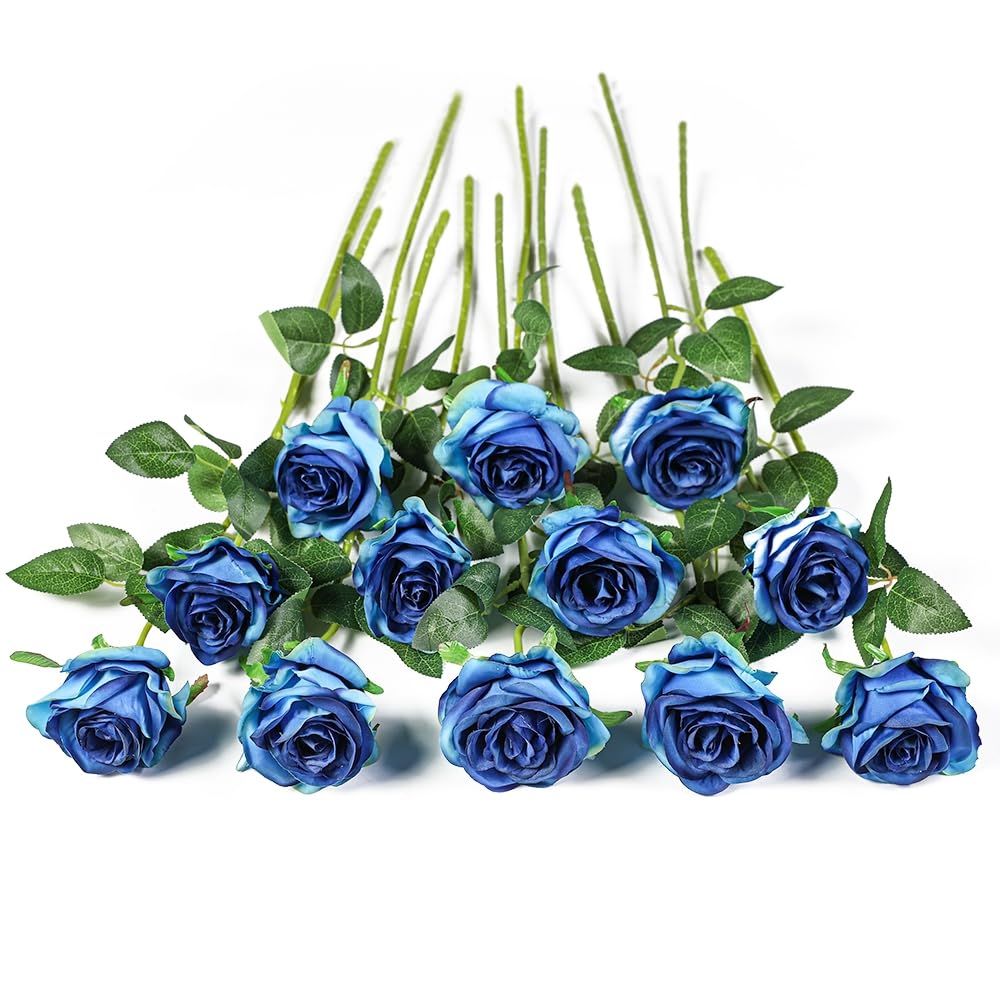 Flores artificiales para bodas y centros de mesa, ramo de rosas azul de seda Kisflower
