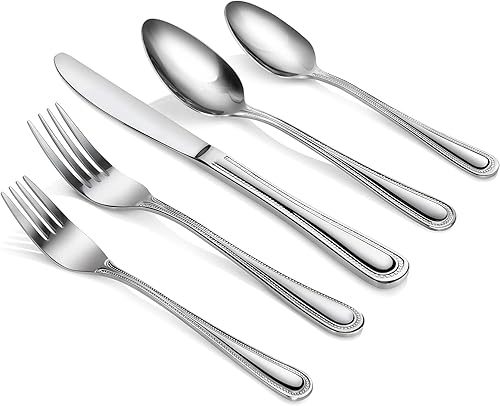 Miniatura 8 de New Star Foodservice Patrón de cuentas, acero inoxidable, juego de cubiertos de 36 piezas