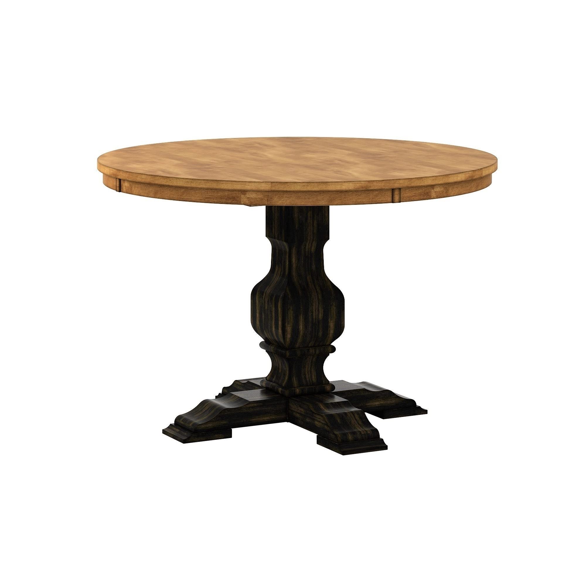 Inspire QEleanor Two-tone Round Top Dining Table by Classic Black Base Antique, Oak Finish, Black Finish Transitional, Farmhouse, Nautical & Coastal