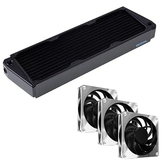 Alphacool Neos XT45 Full Copper X-Flow Black Radiator 360mm and Apex Stealth Metal Power Fans 3000 RPM Bundle, Chrome