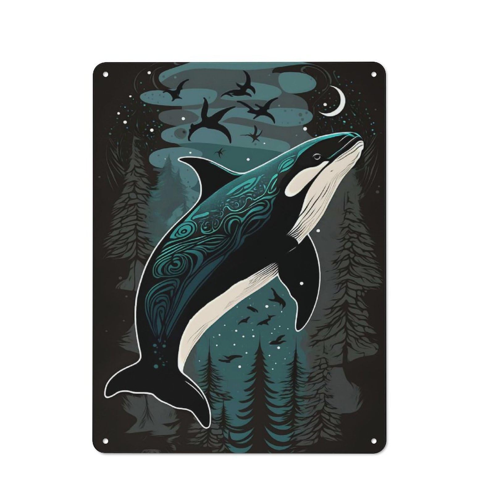 Junmoney Killer Whale Metal Plaque With Design 40X30cm, Country Style Kitchen Wall Decor For Coffee Bar, Kitchen, Bistro Or Tea Corner