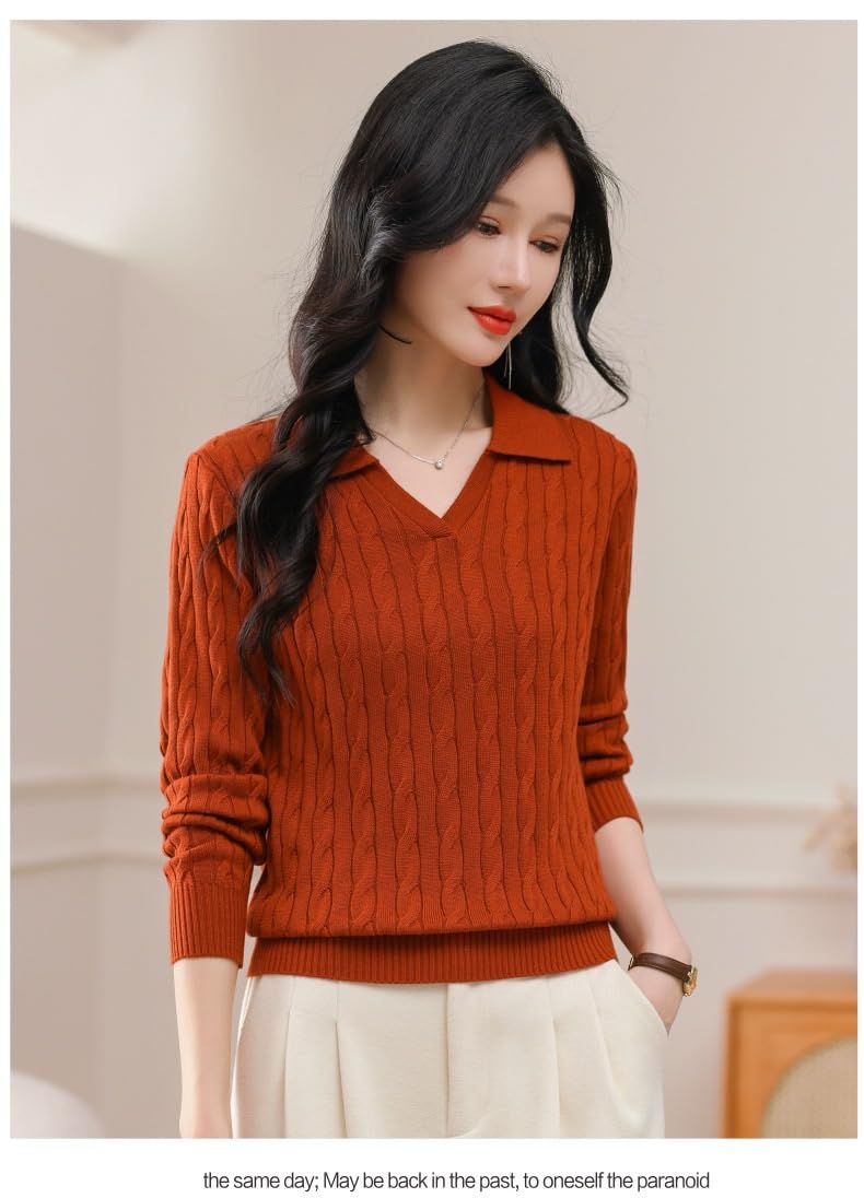 Maglioni da Donna con Scollo a V, Maglione Lavorato a trecce, Pullover Casual Elegante, Top Autunno Inverno alla Moda(Red,XL)