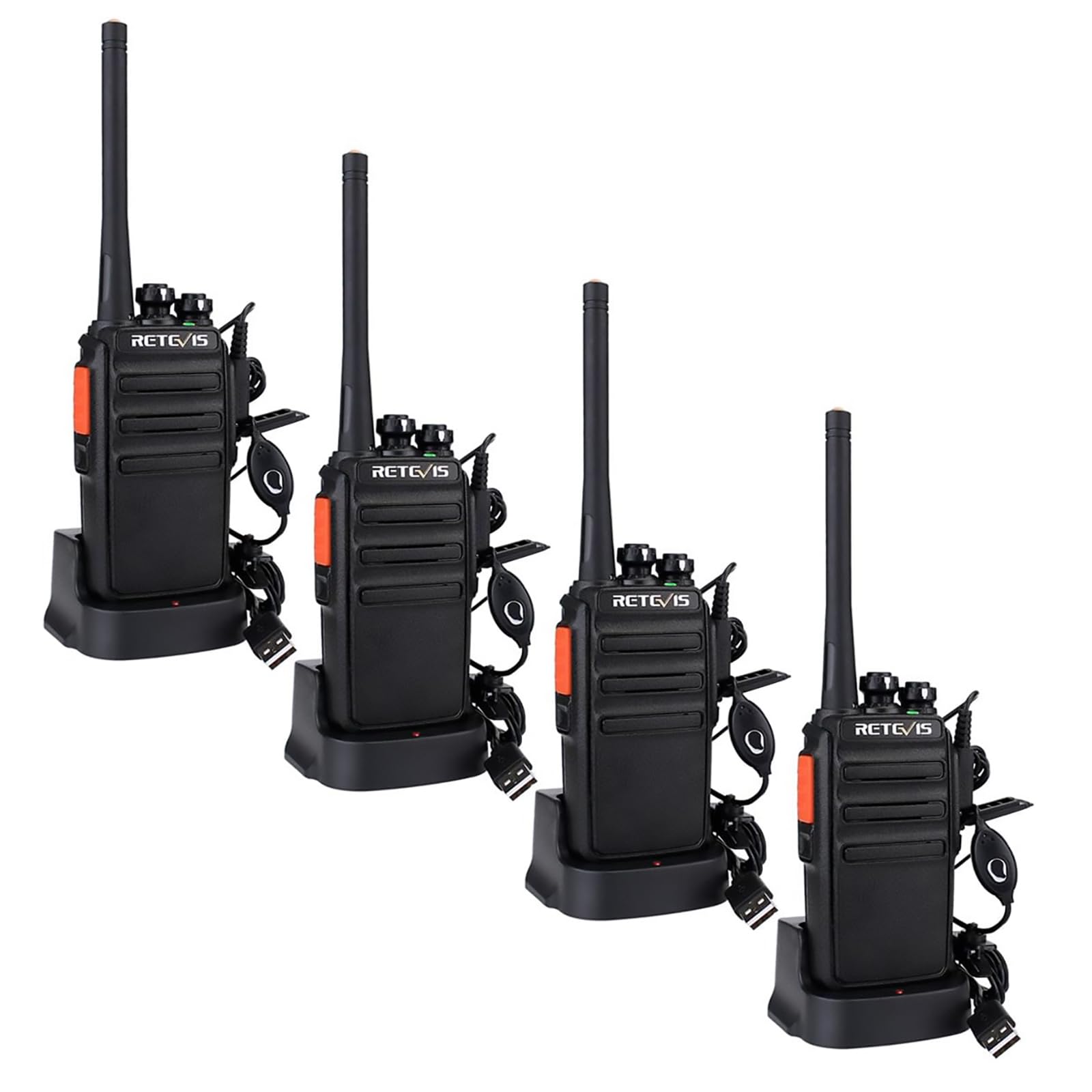 Retevis RT24 Plus Talkie Walkie Professionnel, Talkie-Walkie Longue Portée PMR446 sans Licence 16 Canaux CTCSS/DCS, Toki Walki avec Oreillette pour Restauration, Vente au détail (Noir,4 Pcs)