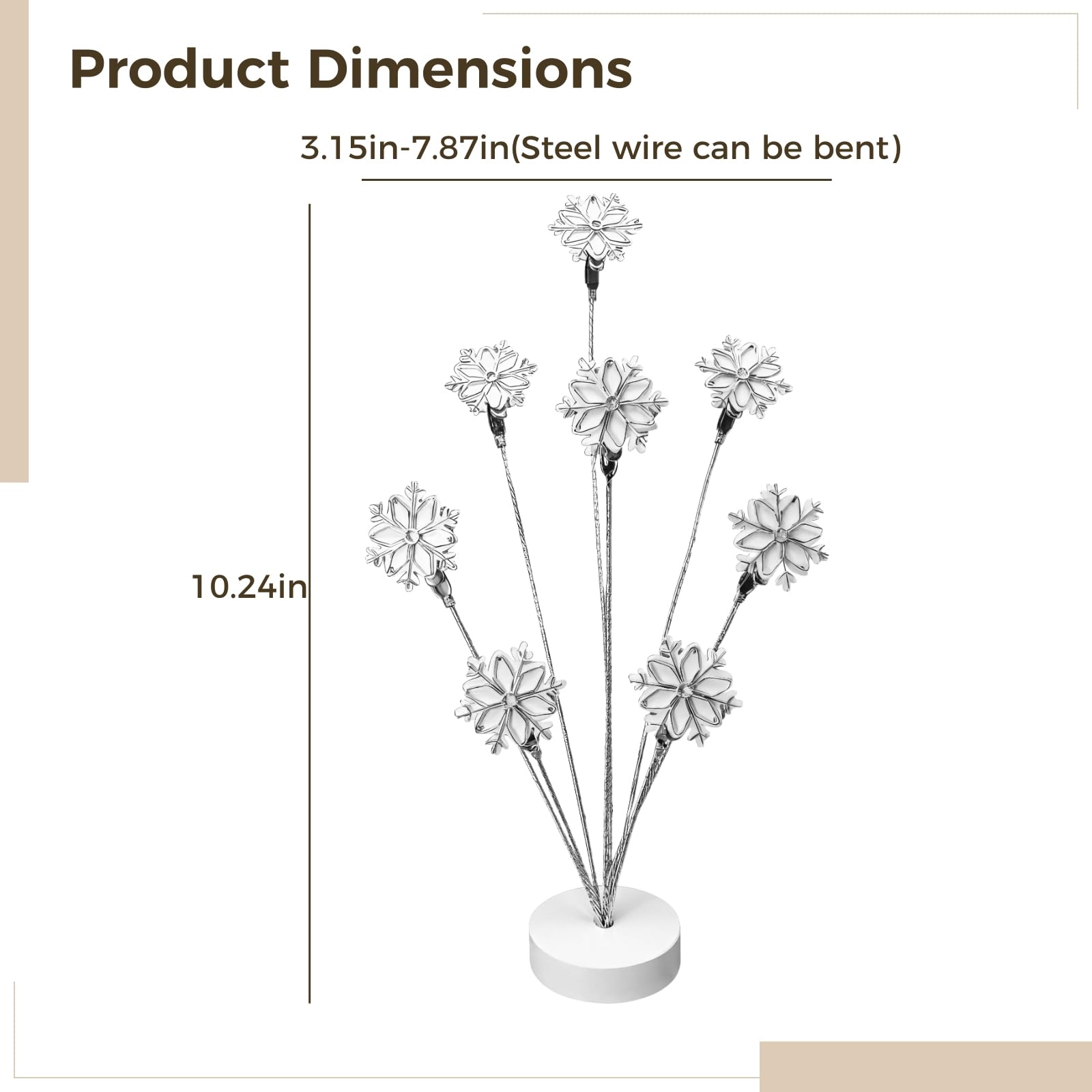 Family Tree Picture Holder, 8-Branch Adjustable Metal Display with White Floral Clips for Desk, Office, Or Home