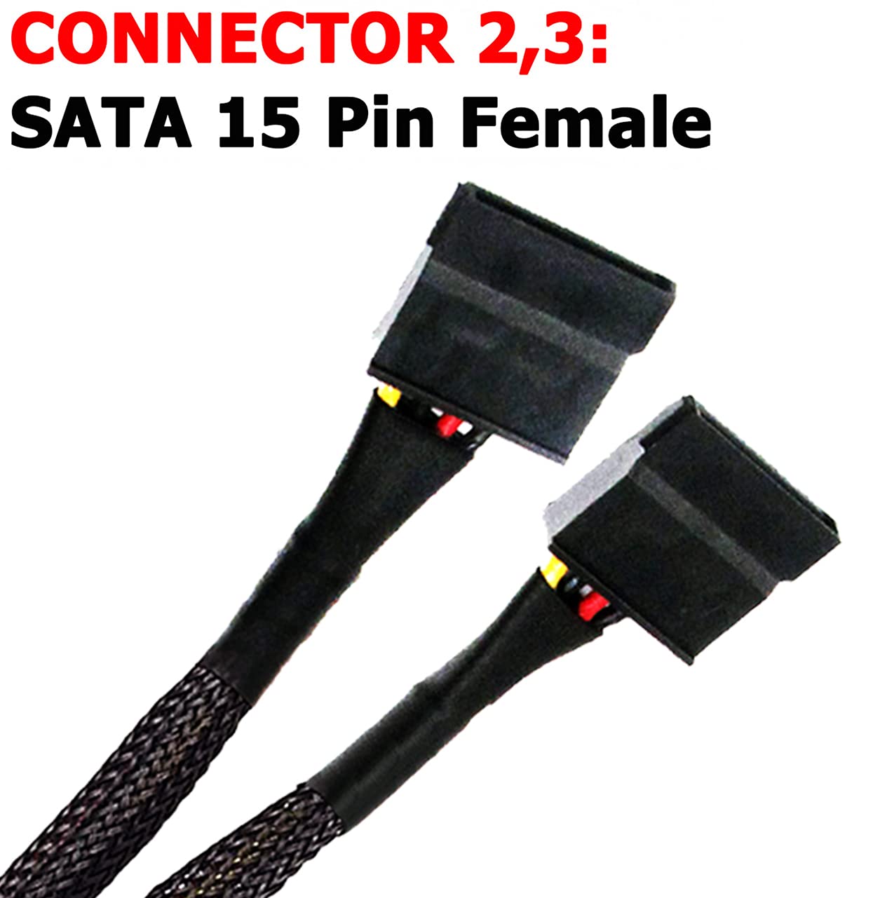 Cable adaptador de divisor de alimentación SATA macho de 4 pines macho Molex a doble de 15 pines, cable adaptador de disco duro, HDD SSD, cable de extensión trenzado de 8 pulgadas 4