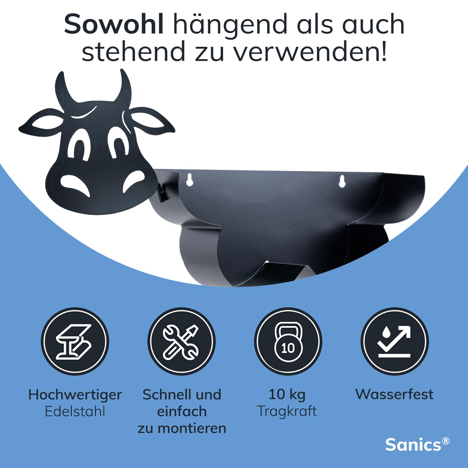 Ersatzrollenhalter Freistehend - WC Papierhalter Hängend - Wandhalterung - Kuh - Toilettenpapierhalter Tiere - Schwarz, Koe 2