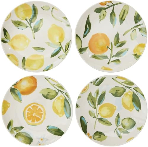 Lemon Lime Orange Citrus Fruit Designs - Juego de 4 platos decorativos (gres, 8 x 8), color blanco