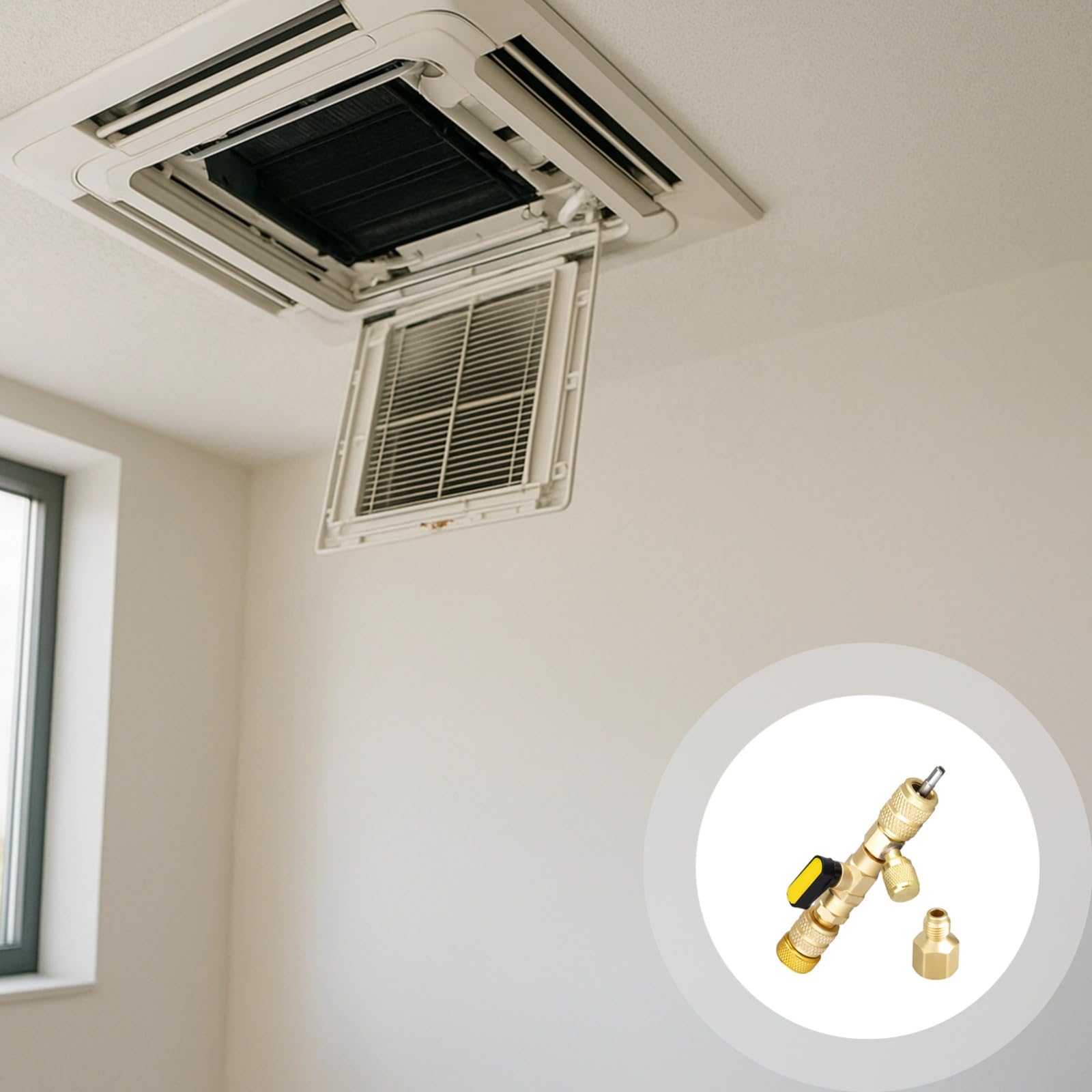 Generisch Ventileinsatz-Entfernungswerkzeug für R22 und R410 Klimaanlagen, Doppelport-Installationswerkzeug, Werkzeug zur HVAC Kältemittelwartung, Eisen, goldfarben