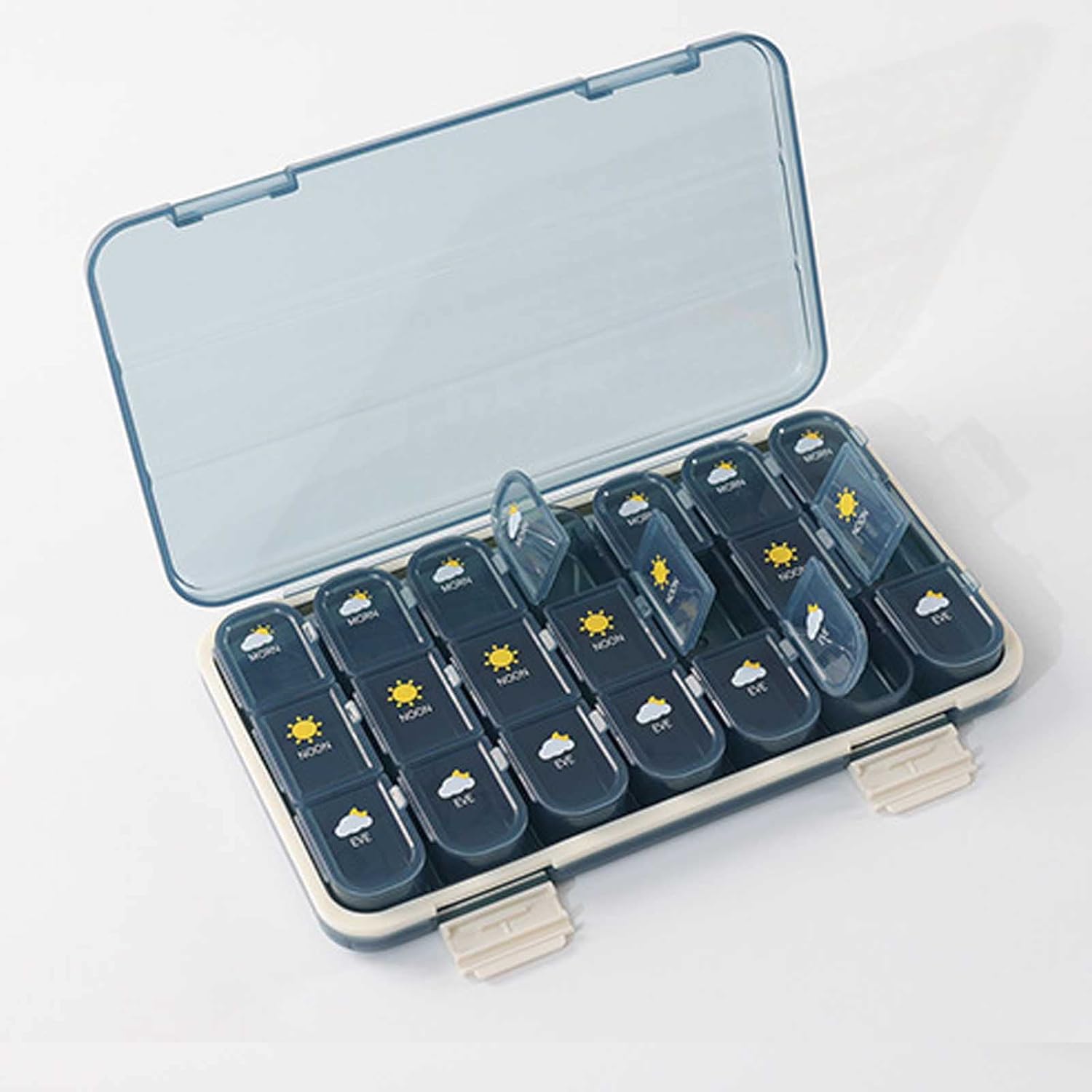 HENWAFX Pill Organizer 3 Times a Day Large Compartment Weekly Travel Medicine Organizer Box to Hold Vitamins, Supplements and Medication (Blue) : Health & Household