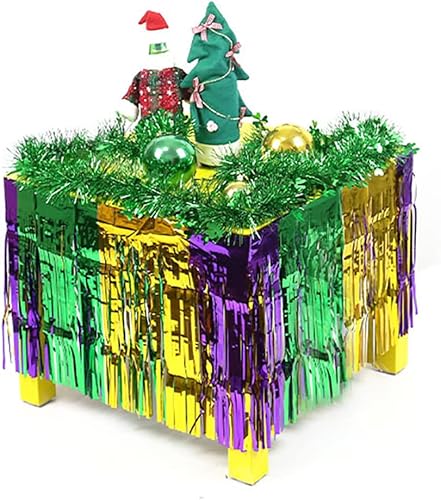 Paquete de 2 faldas de mesa con flecos metálicos de Mardi Gras, cortinas de flecos metálicos de papel de oropel, cortinas de flecos de papel de