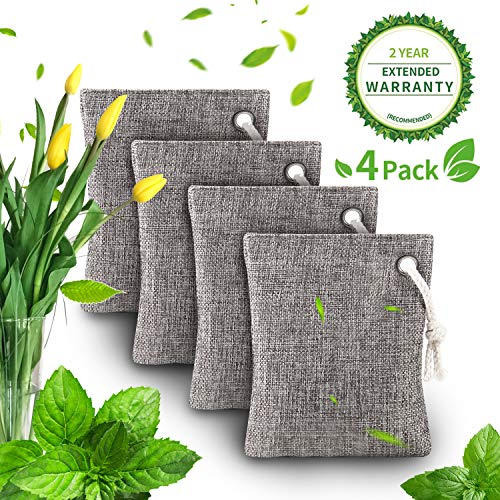 Bamboo Charcoal Air Purifying Bag (4 Pack), 220g Natural Air Freshener Bags, Activated