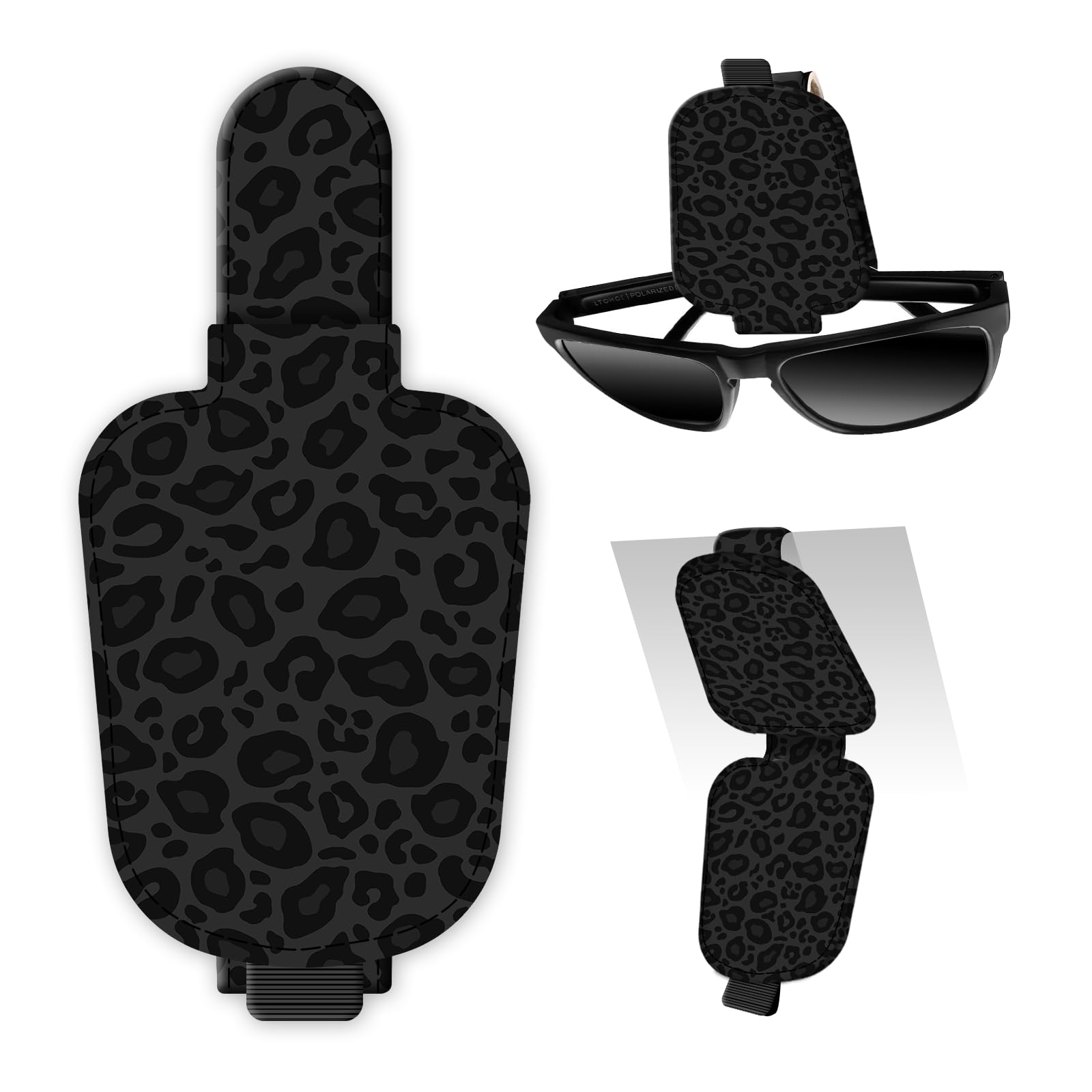 Porta occhiali da sole magnetico in pelle per visiera parasole auto, grazioso gancio per occhiali, biglietti, biglietti, accessori universali per interni auto, per SUV, pickup, camion, nero