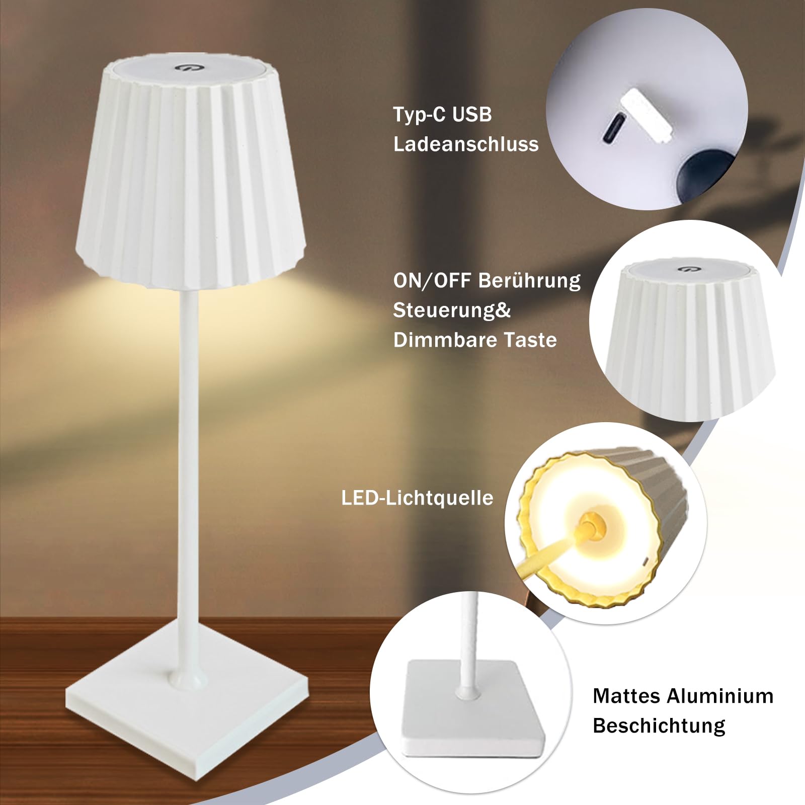 Lampe Bouteille LED Rechargeable Dimmable 3 Couleurs - Embout Sans Fil Pour Vin Restaurant Intérieur Extérieur Blanc