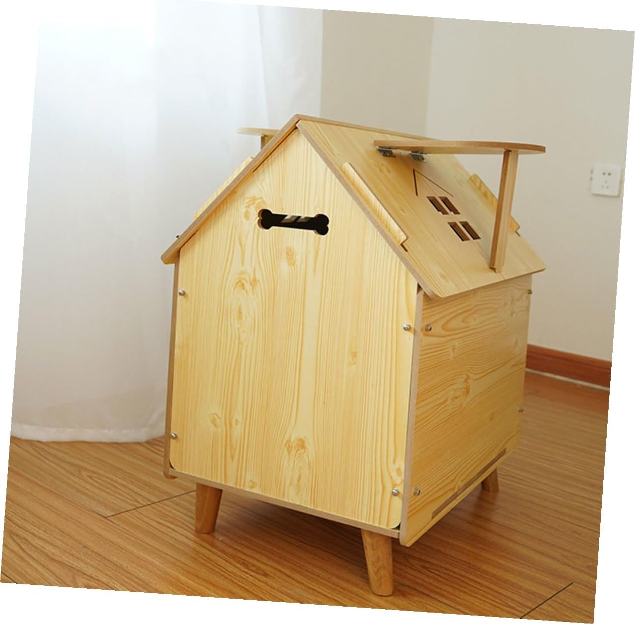 HEMOTON Outdoor Wooden Dog House Medium Size Simple Pet Shelter with Wood Kennel Fence Weather-Resistant Dog Nest for Puppies