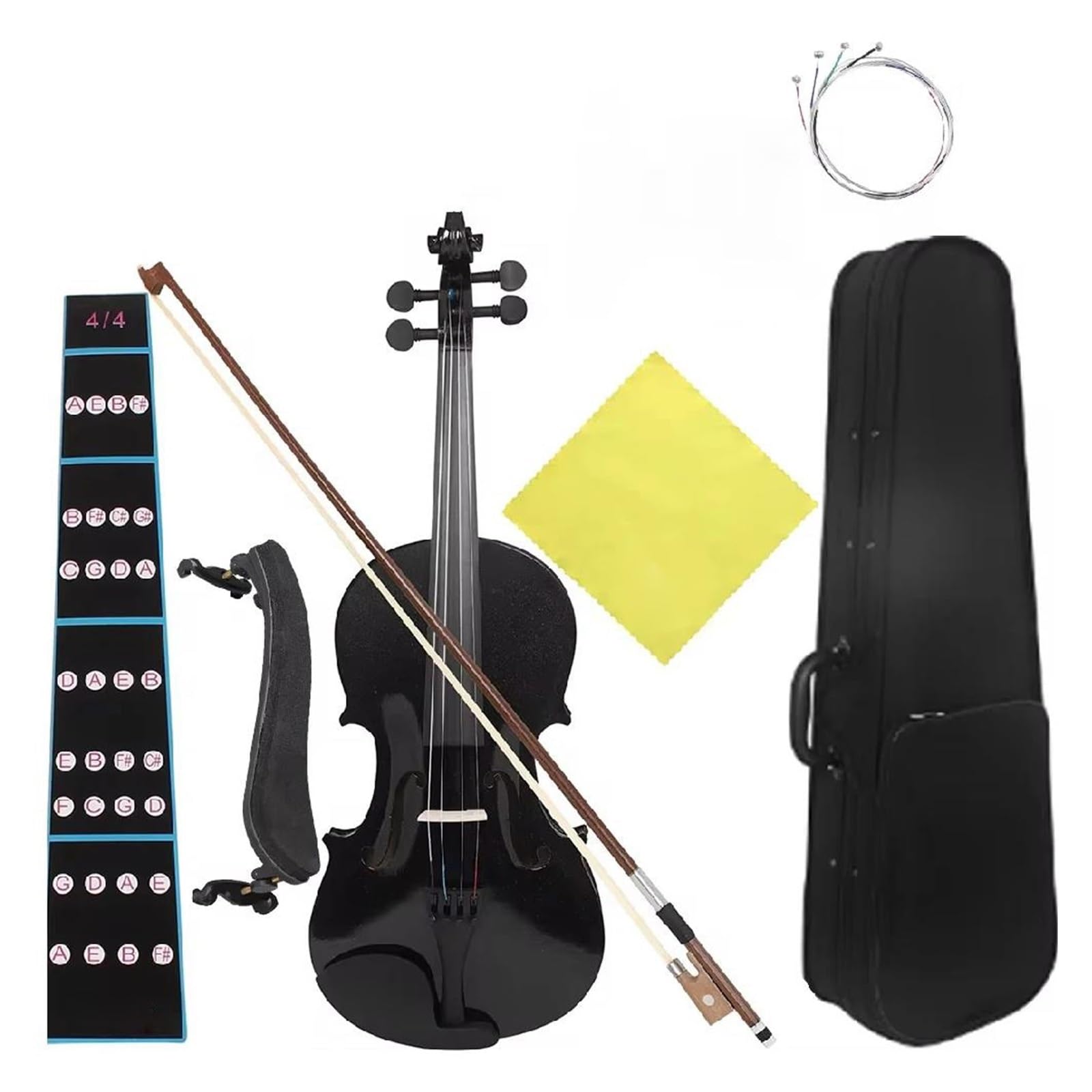 Violino 4/4 Nero Strumento A Corde Professionale In Legno Massello Acustico Violino(1SET)