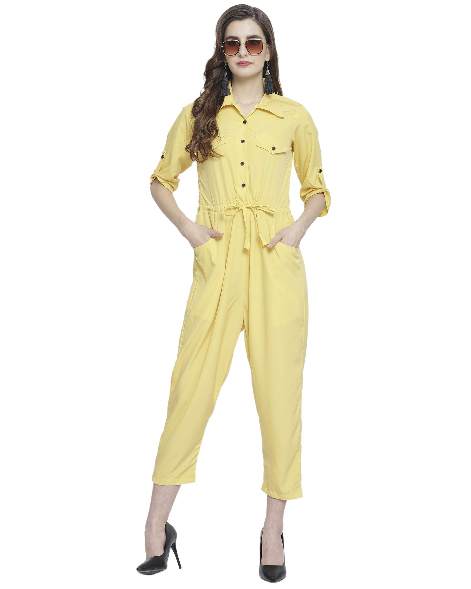 sayesha Yellow Plain American Crepe Jumpsuit-picture-5