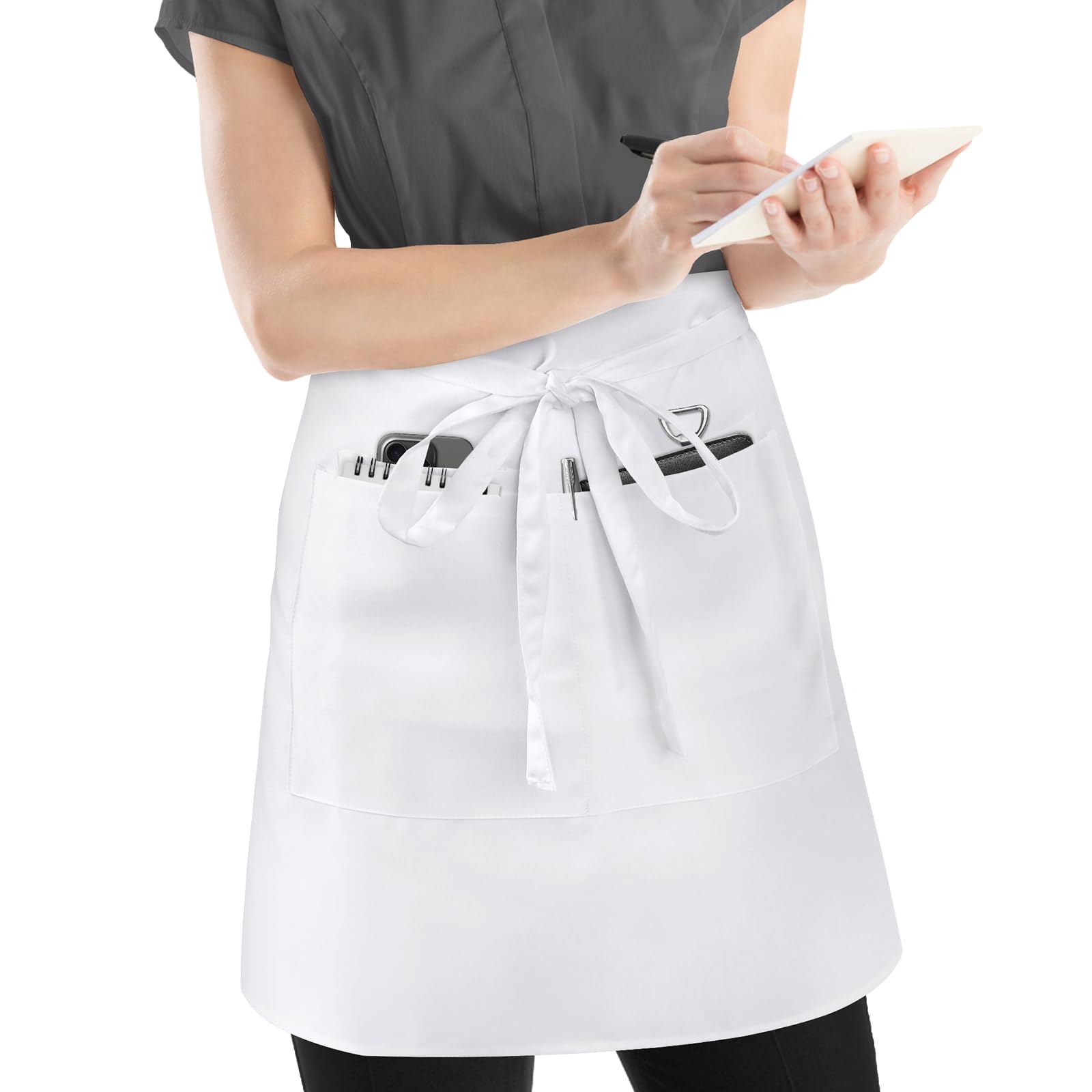 NLUS Server Apron with 4 Pockets, Water Oil Stain Resistant Waitress Waiter Apron