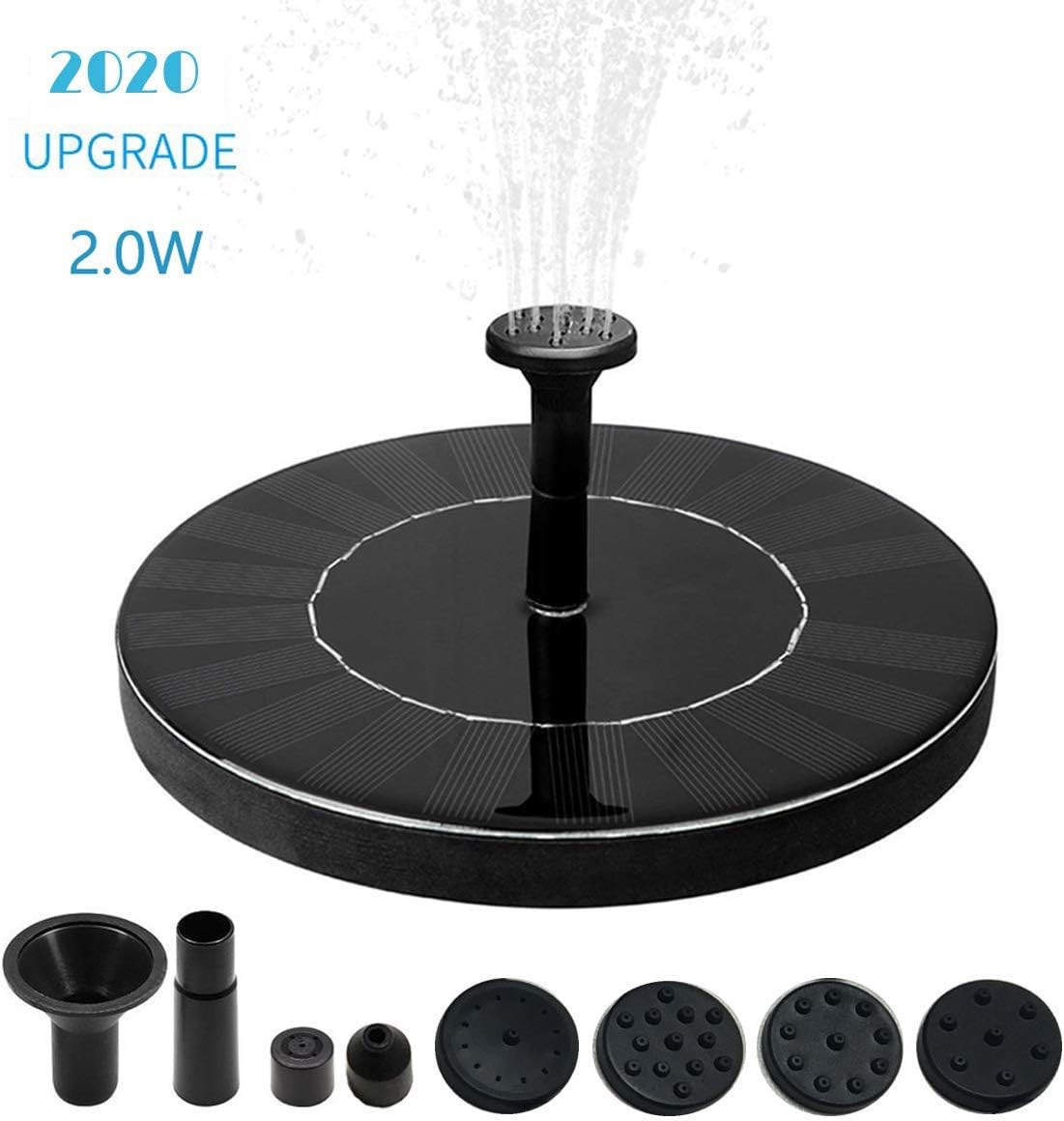 Kyerivs 2.0W Water Solar fountain Pump with Built-in Battery Backup, Birdbath Solar Fountain Pump Solar Fountain Pump for Bird Bath&Ponds, Solar Powered Free Standing Water Fountain Pump Kit