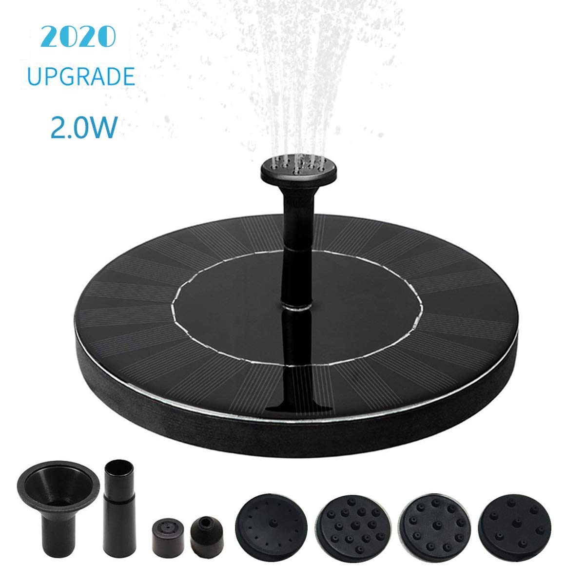 Kyerivs 2.0W Water Solar fountain Pump with Built-in Battery Backup, Birdbath Solar Fountain Pump Solar Fountain Pump for Bird Bath&Ponds, Solar Powered Free Standing Water Fountain Pump Kit