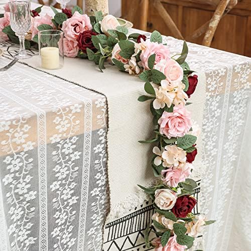 PARTY JOY 2pcs Artificial Flower Garland Fake Rose Vine Artificial Flowers Hanging Rose Ivy Hanging Baskets Wedding Arch Garden Background Decor (Burgundy, 2)