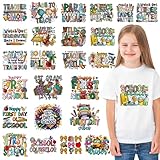 24 Sheets Back to School Dtf Transfers Ready to Press, First Day of School Iron on Transfers for T Shirts Stickers Heat Transfer Vinyl Crafts, Teacher Iron on Decals for Clothes Bags DIY Designs