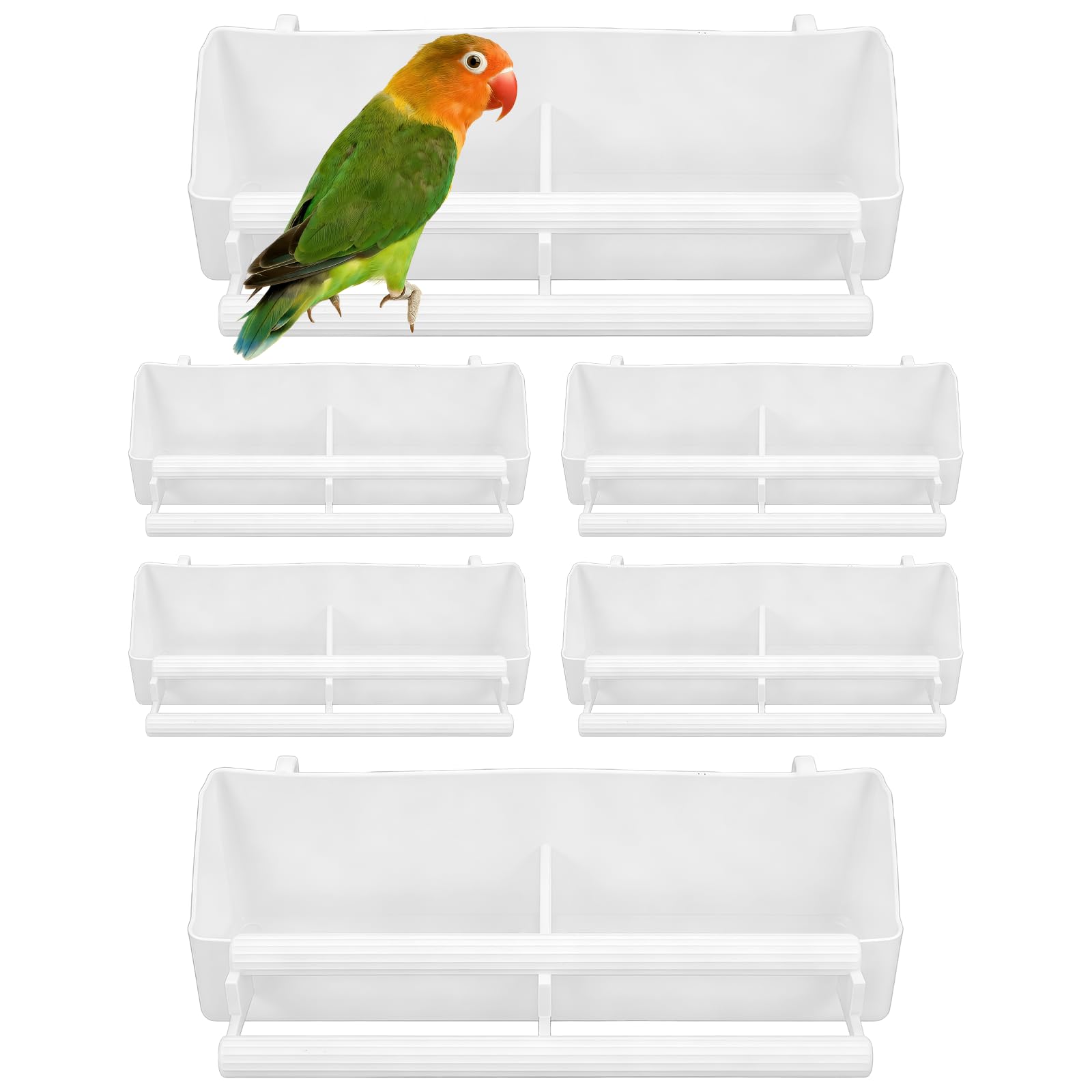 AOVNA 6pcs Plastic Bird Cage Feeder White Plastic Bird Food Bowl Hanging Cage Feeder Parakeet Food Dish Easy-Clean Parrot Feeding Bowl