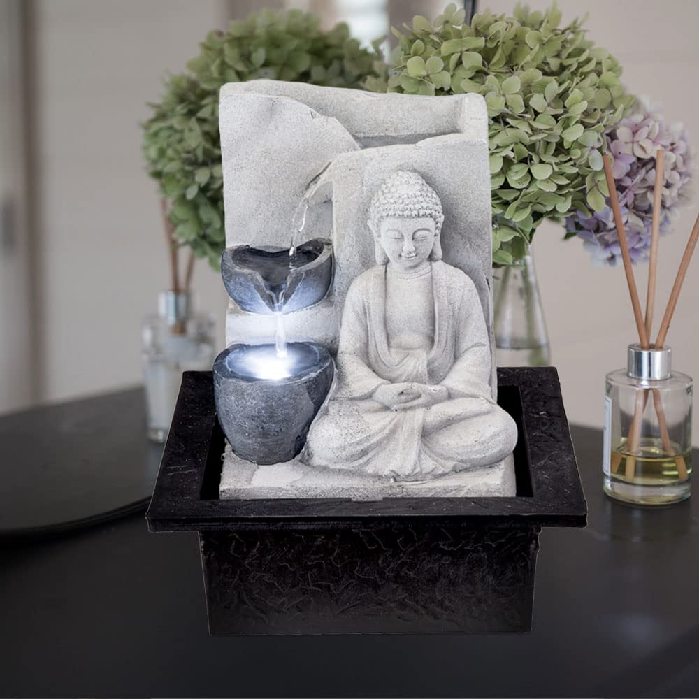 GLOBO LED Tisch Spring Brunnen Buddha Design Wasser Spiel Wohn Zimmer Dekoration grau 93019