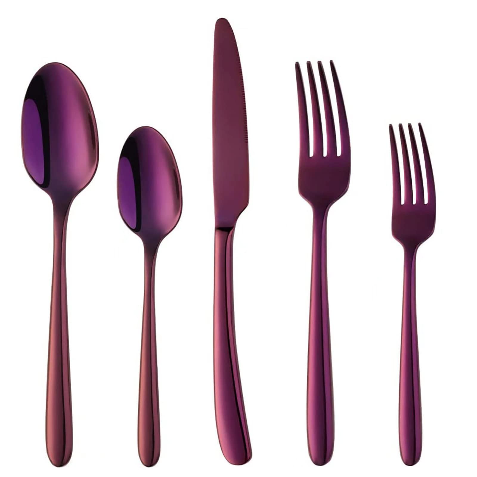 Purple Silverware Set 5Pcs Luxurious Kitchen Tableware Set Professional Stainless Steel Flatware Set Mirror Polished Cutlery Utensil Set