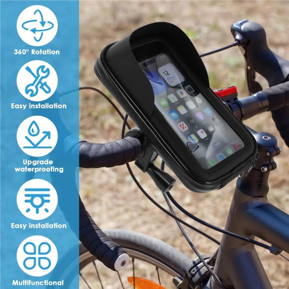 Supporto Telefono Bici 360° Rotabile Borsa Manubrio Moto Impermeabile Pochetta Schermo Tattile Accessorio