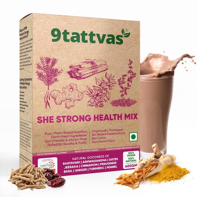 Image of 9 Tattvas She Strong Women Health Mix Powder | Herbal Nutrition Drink for Women Wellness, Energy & Immunity | Daily Supplement for Strength, Hormonal Balance & Overall Health | 400g (Pack of 1)