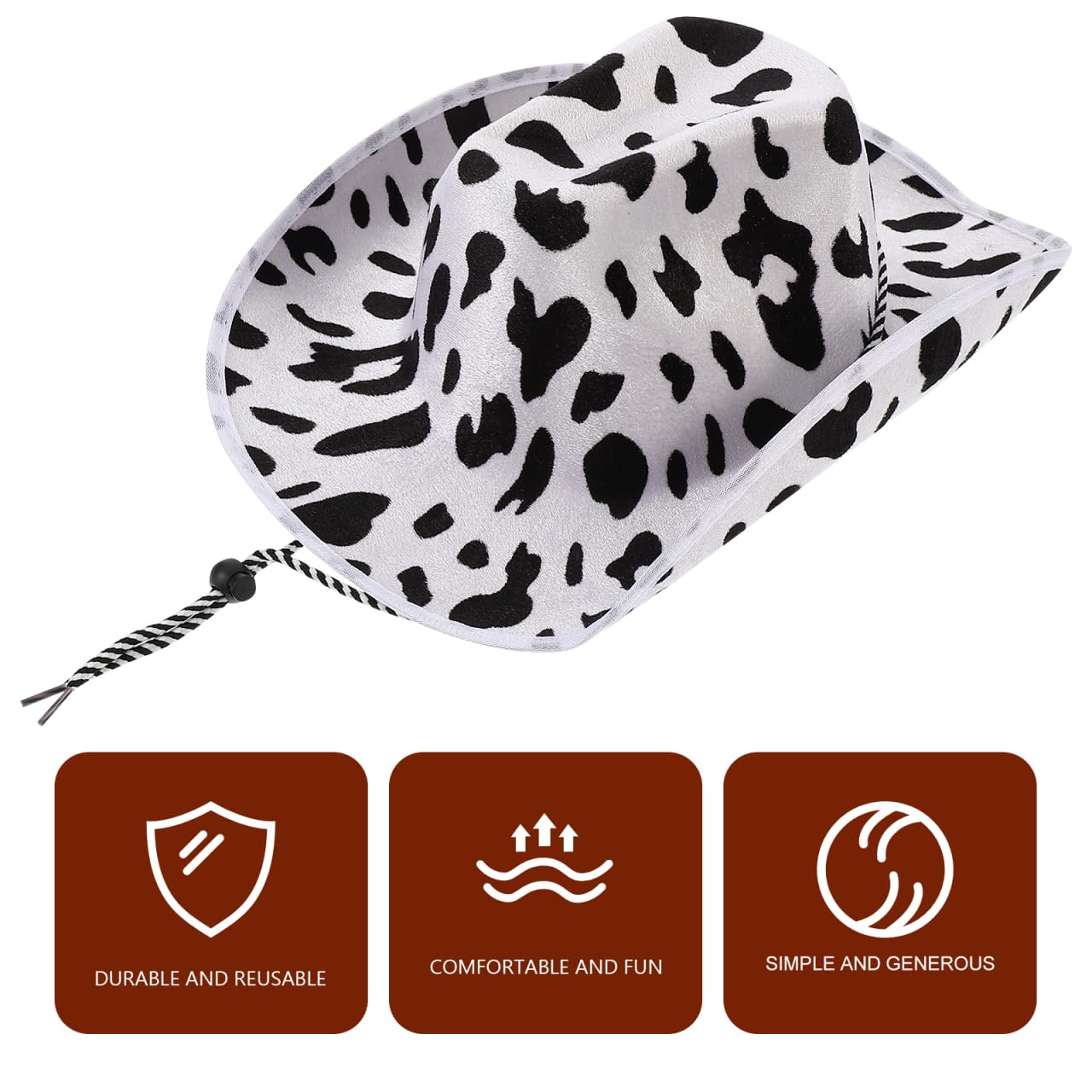 Toddmomy Chapeau de cowboy western avec motif vache - Chapeau de cowboy pour femme - Chapeau en feutre léger avec structure indéformable - Chapeau décoratif pour festival, carnaval, costume et fête à