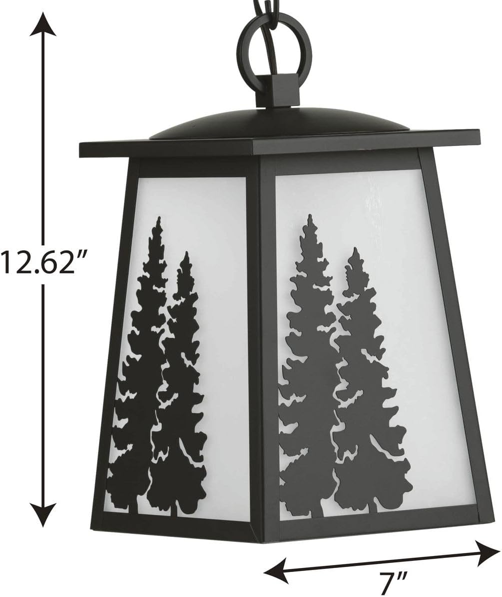 Progress Lighting Torrey Collection 1-Light Etched Seeded Glass Craftsman Outdoor Hanging Lantern Light Antique Bronze 12.62x7.00x7.00