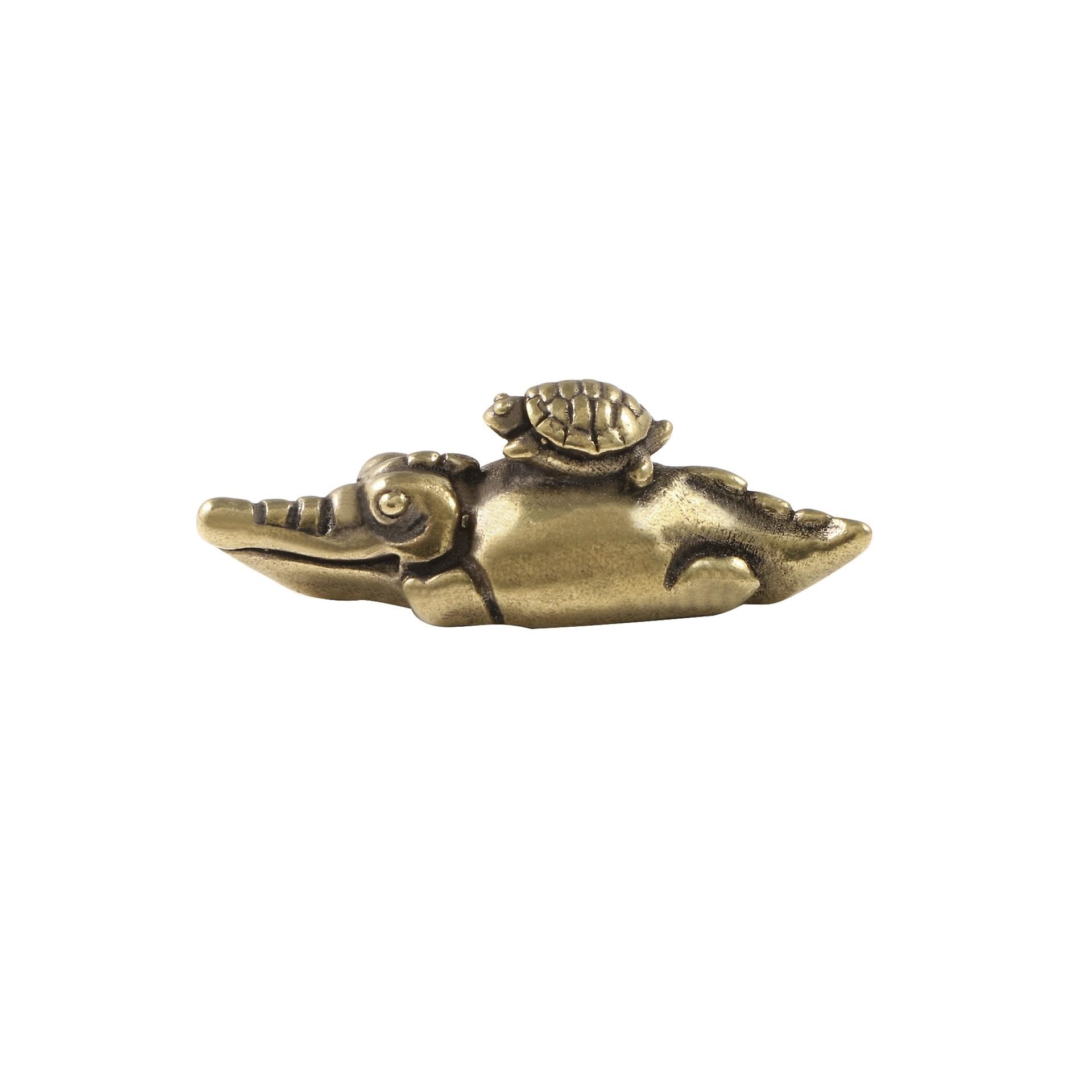 NGDFGR Brass Snail Tortoise Riding Crocodile Figurines,Metal Interesting Animal Miniature Statue Sculpture Desktop Ornament Home Bonsai Micro Landscape Decor Accessories,Turtle Crocodile