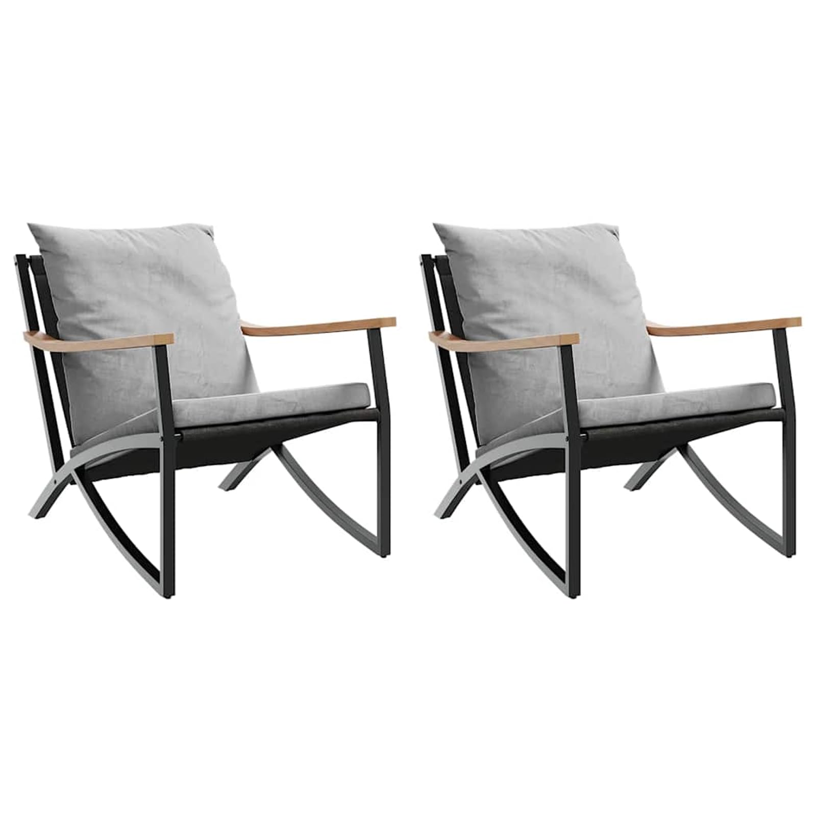 Sedie da giardino con cuscino, 2 pezzi, resistenti, impermeabili e resistenti ai raggi UV, in acciaio verniciato a polvere, nero, 65,5 x 79,5 x 68 cm, per terrazza e giardino