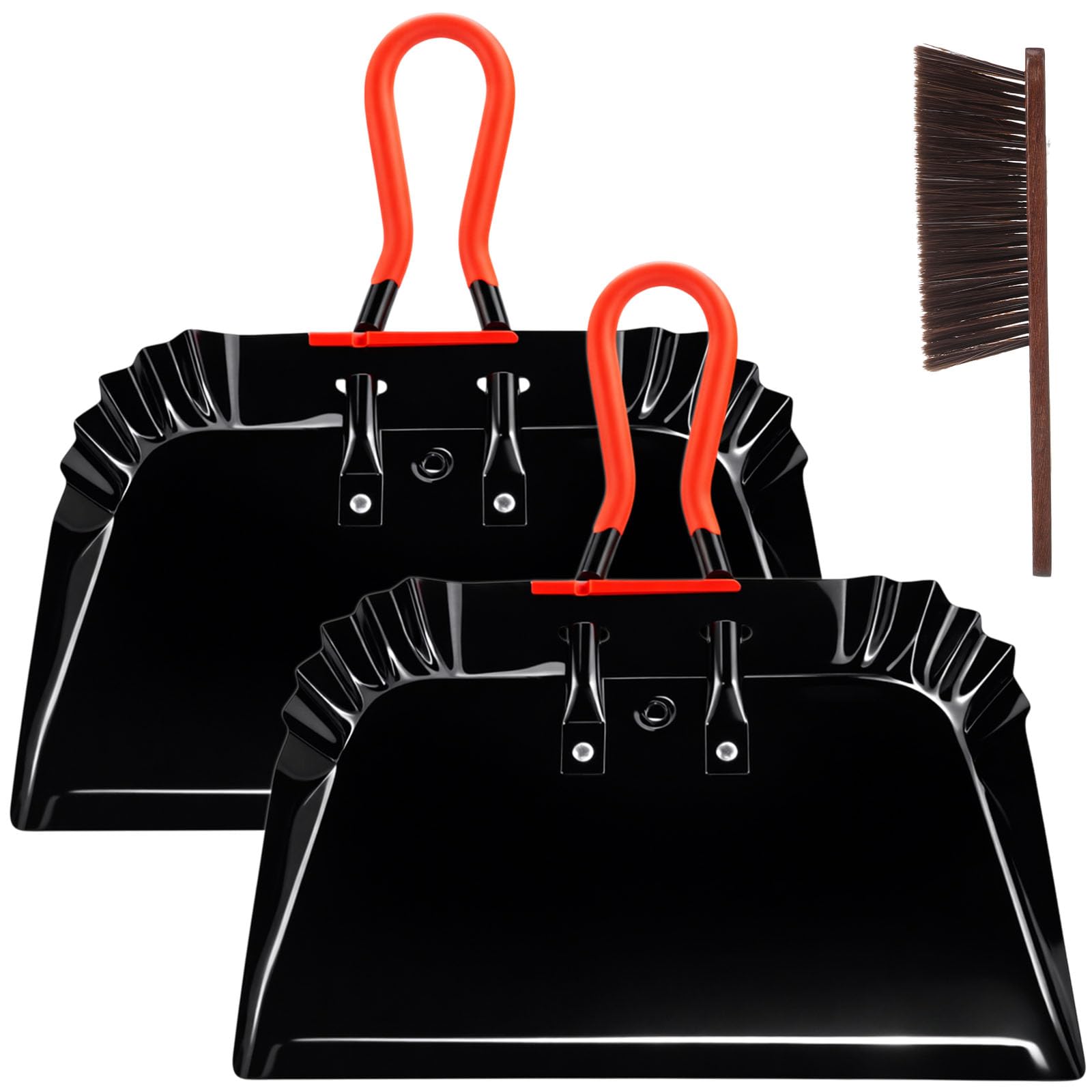 2 Metal Dustpans with Hand Brush, 17 Inch Heavy Duty Cleaning Set, Black