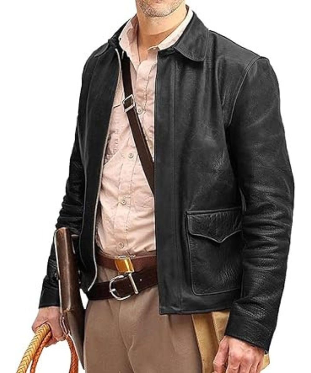 Men’s Classic Action Cowboy Distressed Brown Indiana Harrison Vintage Lambskin Bomber Leather Jacket