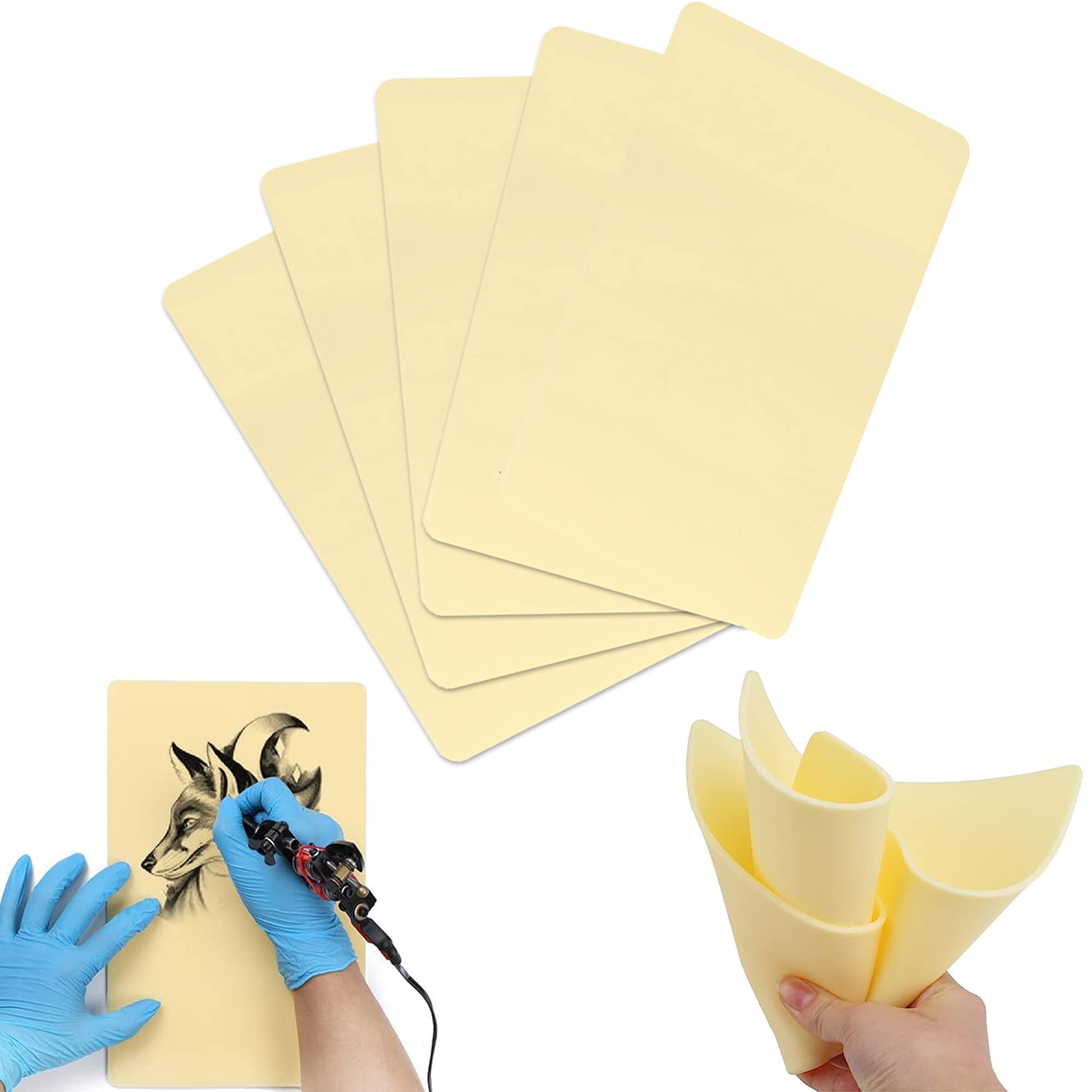 XUBX 5 Piezas Piel Sintetica Tatuaje, Piel de Tatuaje de Doble Cara para el Kit de Tatuajes, La Piel Sintética Profesional es Adecuada, Pieles de Tatuaje de Cejas de Práctica(30cm*20cm*3mm)