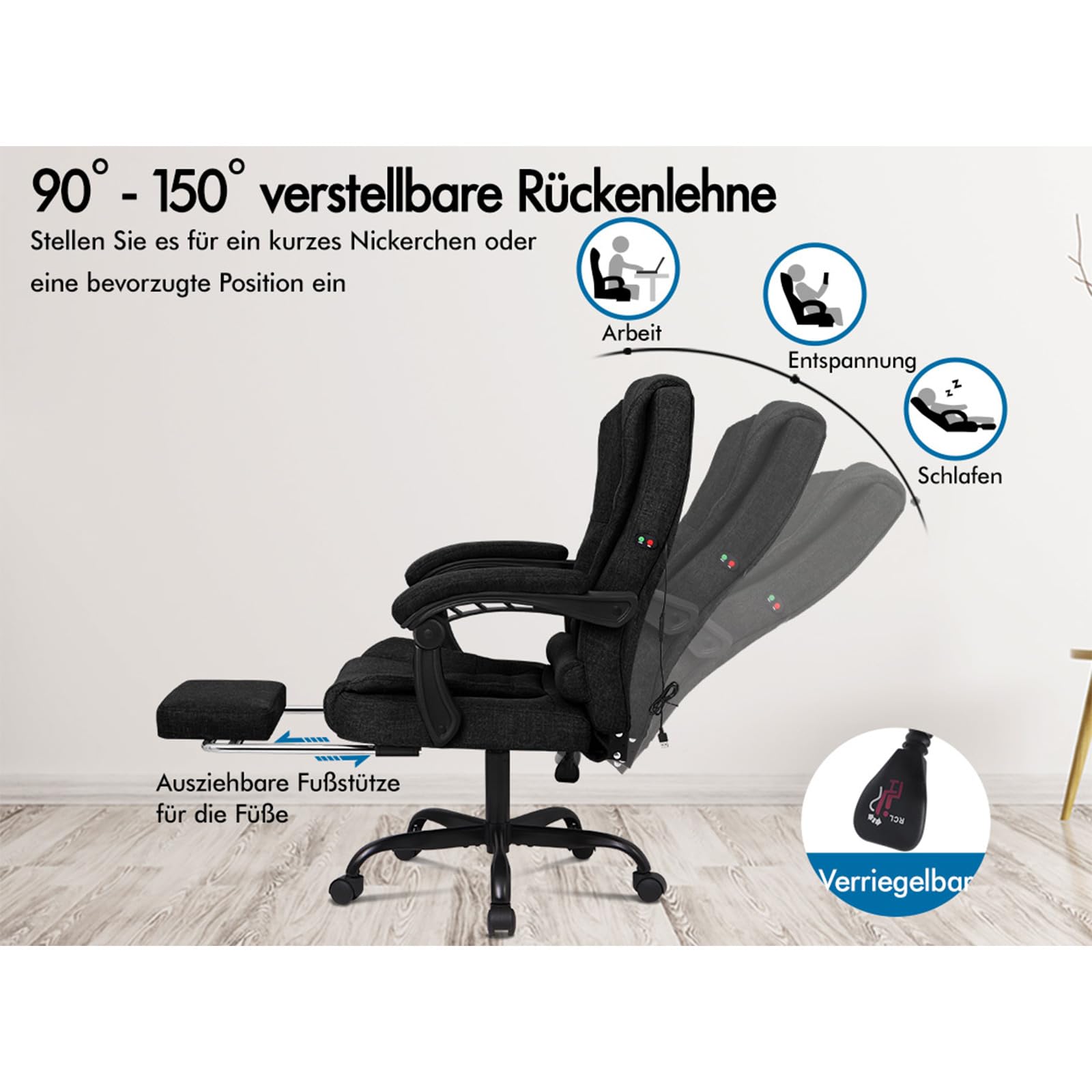 Sedia Ufficio Ergonomica ALFORDSON Con Massaggio 8 Punti E Riscaldamento - Pelle PU Nero, Supporto 180 Kg