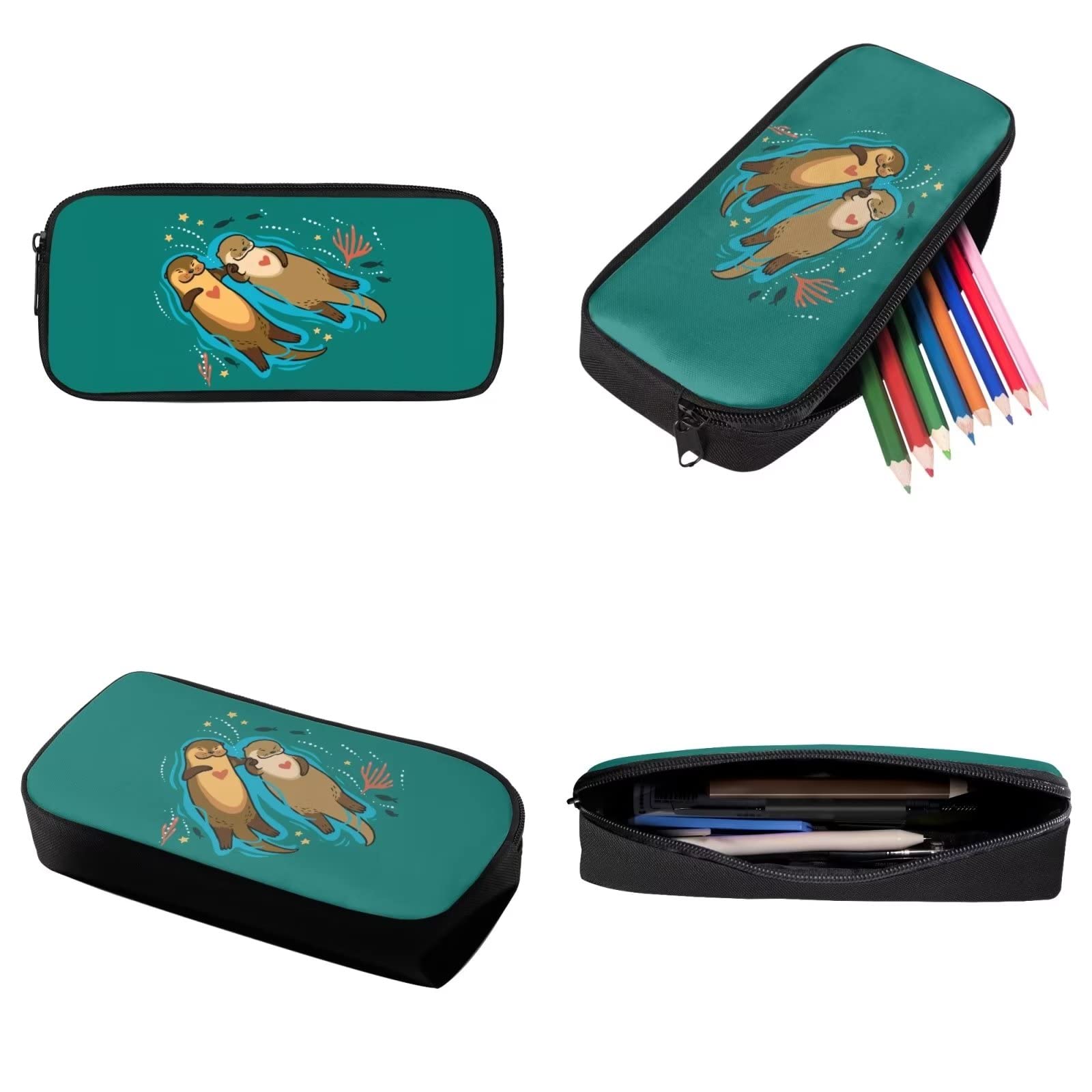 Poceacles Schultasche und Lunchbox-Set für Teenager, Jungen, Grundschule, Büchertasche, Federmäppchen für Grundschulkinder, Otter, Einheitsgröße
