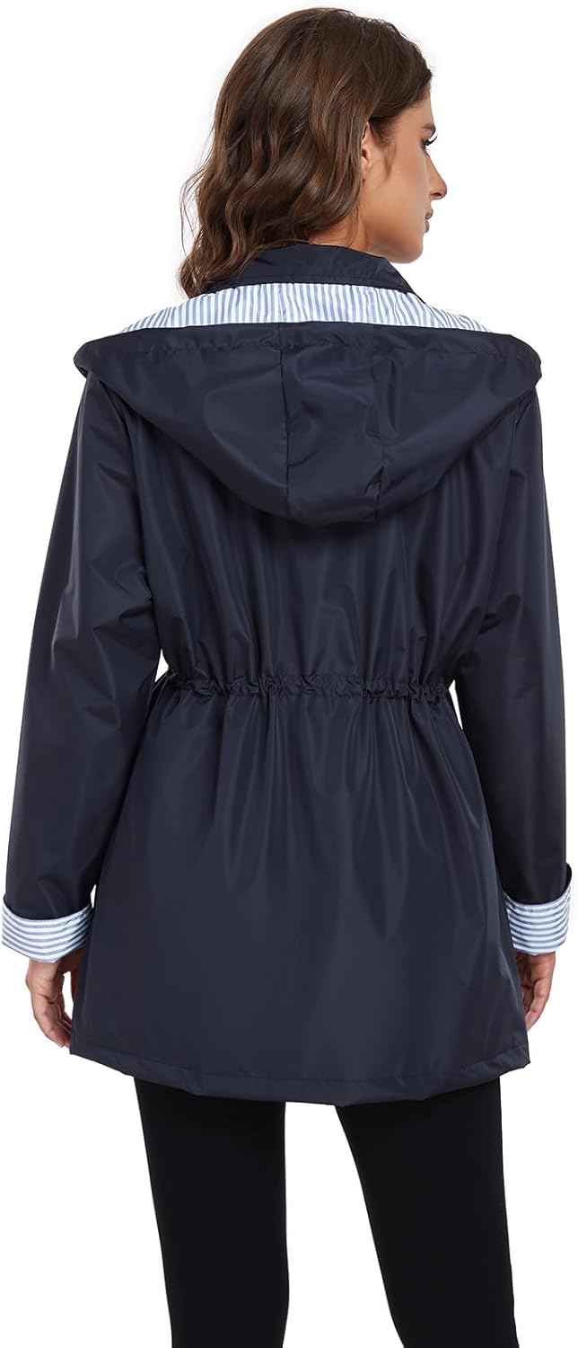 Arthas Women Light Rain Jacket Waterproof Active Outdoor Trench Raincoat with Hood Lightweight Plus Size for Girls - Image 3