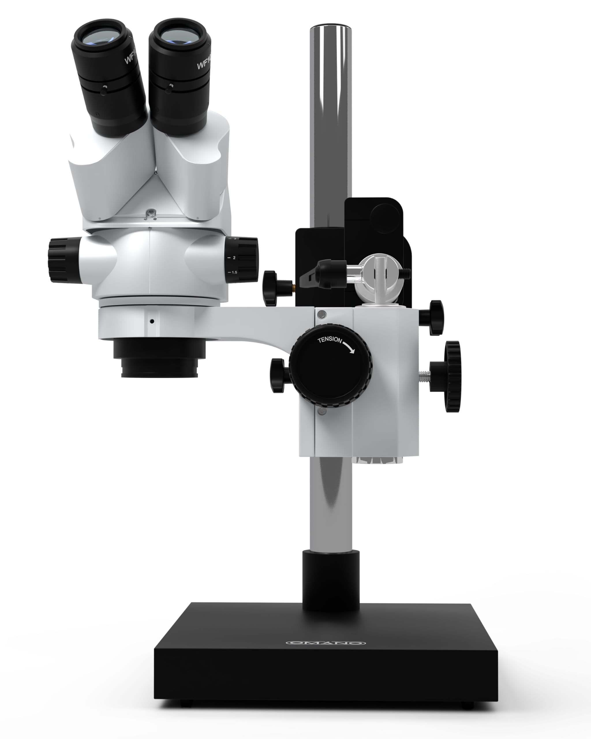 Omano OM2300S-V15-7.5X-45X - Binocular - Zoom Stereo Inspection Microscope - Premium Dual Arm Boom Stand - Continuous Glide Motion - LED Ring Light