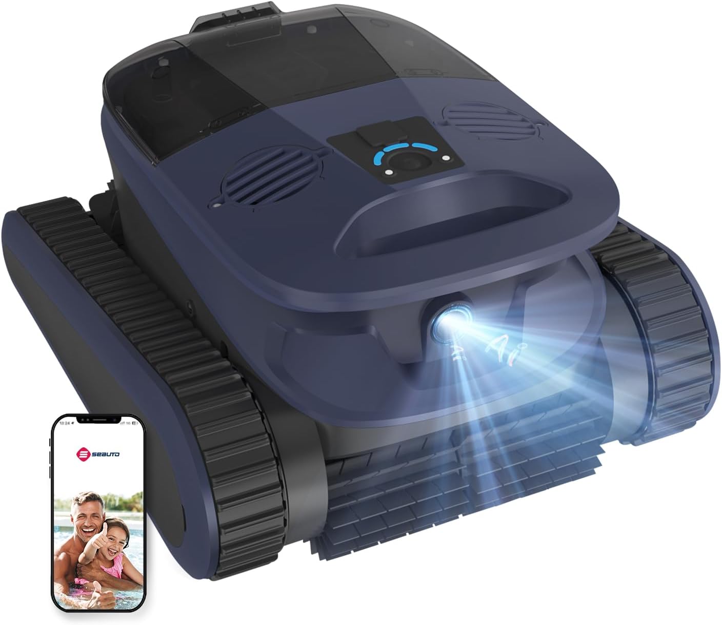 Pool Vacuum,Seauto New Shark Robotic Pool Cleaner for Inground Pools,4 Brushes&Motors,Waterline Only Mode,AI Sonar Navigation,180-Mins Runtime Sucks up to 3,230 Sq.ft