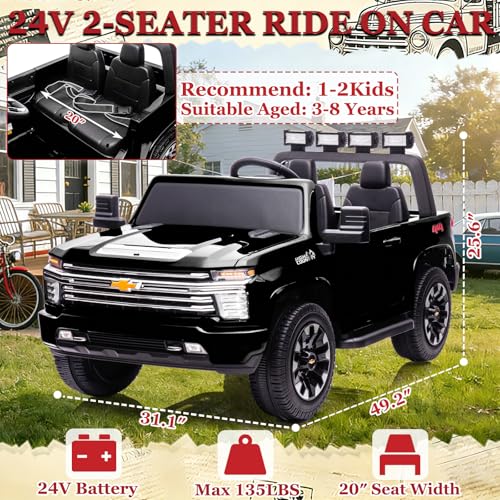 Image of 2 Seater 24V Ride On Toys Licensed Chevry Silverado Ride On Truck, Black