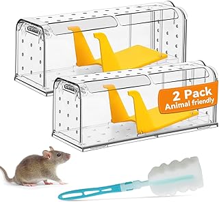KENNEAS Humane Mouse Traps for Indoor Outdoor, Washable Cleaning Brush Included, Reusable Live Catch and Release, Field Mouse Catchers, Pets & Children Friendly, No Glue, Electric & Kill (2 Pack)