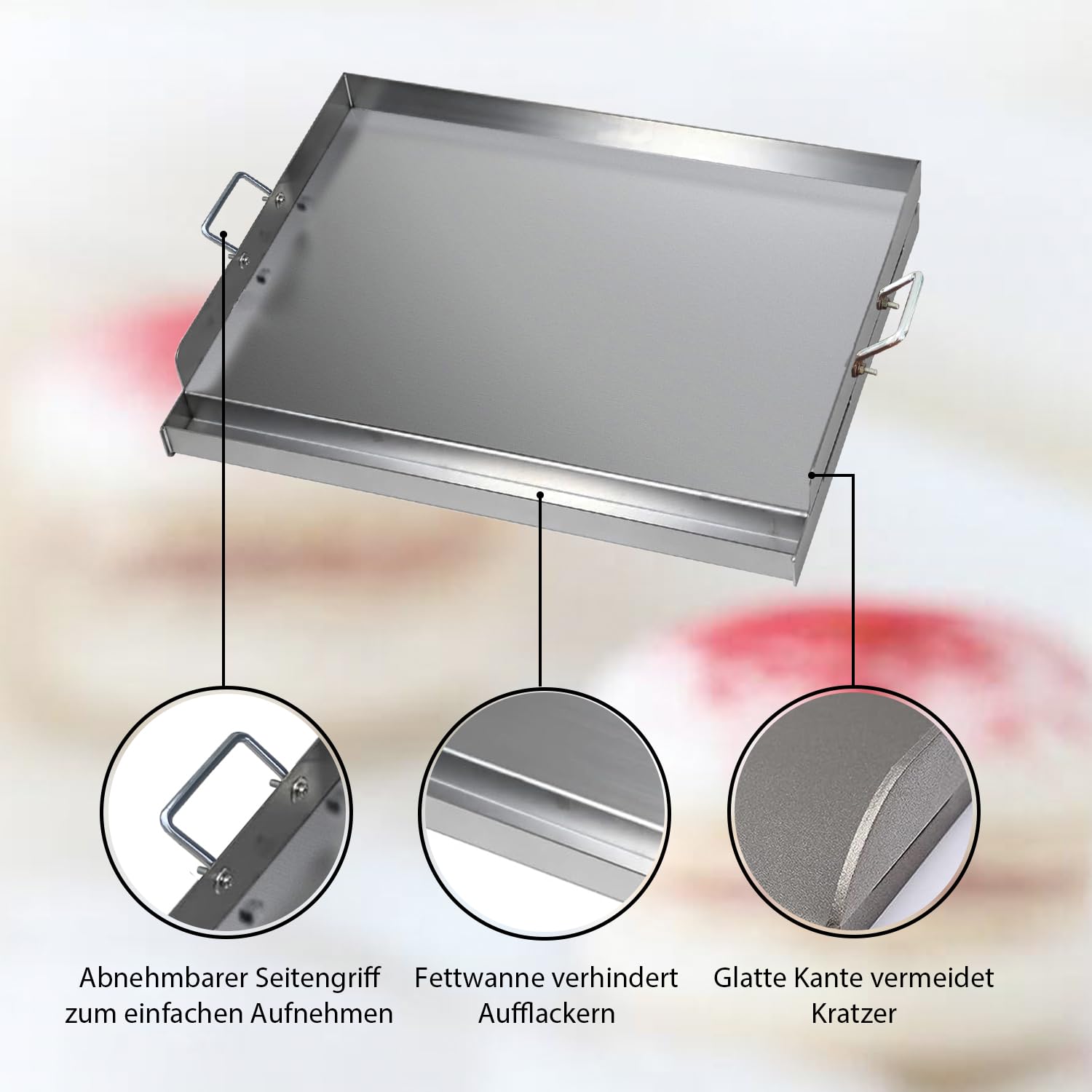 Plaque de cuisson en acier inoxydable - 54 x 41 x 8 cm - Plancha universelle pour barbecue à gaz Weber et barbecue au charbon de bois - Plaque de cuisson avec spatule et grattoir