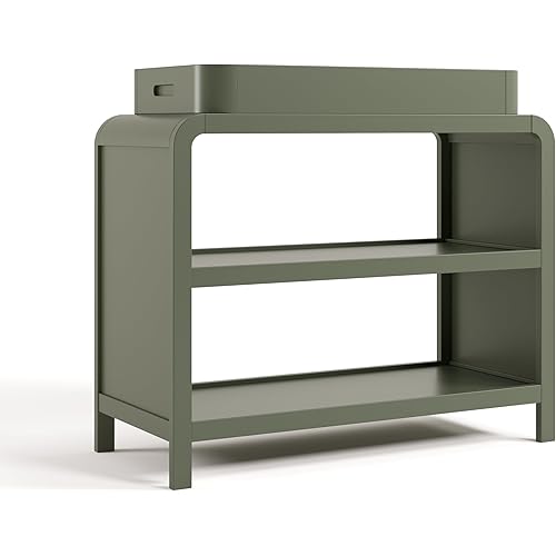 Storkcraft Santos Changing Table (Olive) – GREENGUARD Gold Certified Baby Changing Table, Solid Wood Changing Table for Baby, Removable Changing Topper Fits Standard-Size Changing Pad