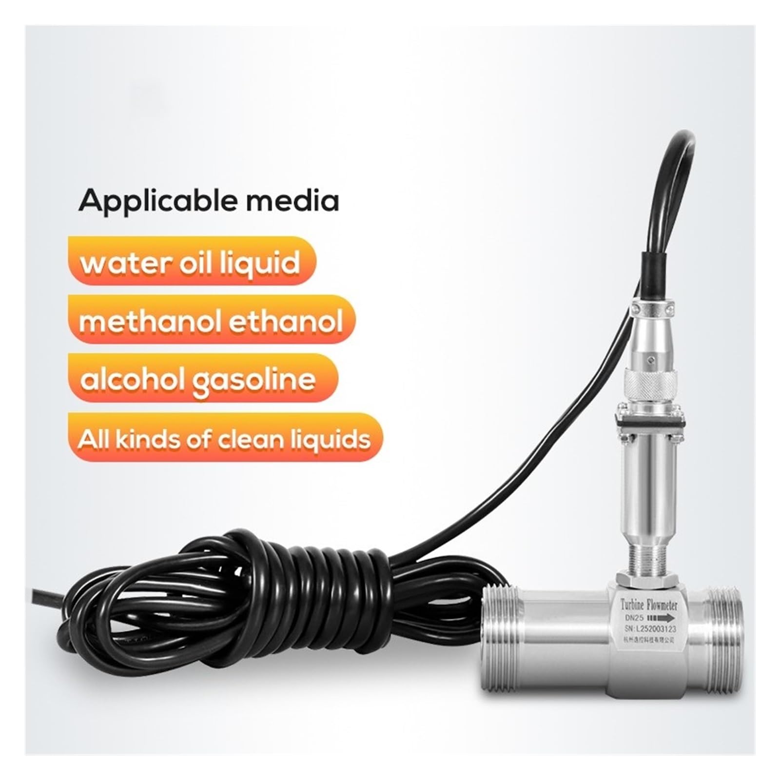 Wasserdurchflussmesser, Hochpräziser Durchflussmesser, Außengewinde-SS304-Sensor, Wasser-Alkohol-Benzin-Hydraulik-Heizöl-Durchflusssensor-Puls-SPS(DN25)