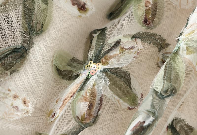 Femiserah Women's 3D Floral Tulle Midi Skirt High Waisted Sequins Applique Fairy Flowy A Line Skirtt3