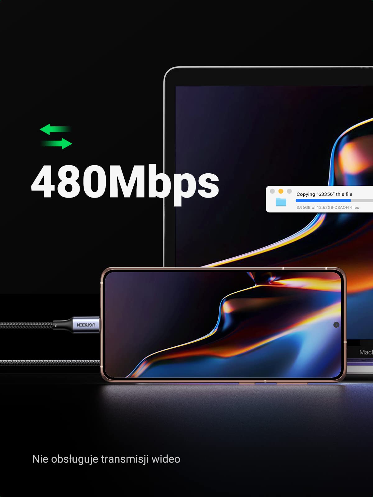 UGREEN USB-C kabel 100W do ładowania USB-C PD 3.0 szybkie ładowanie | Kabel PPS USB-C do USB-C dla iPhone 17/16/15, MacBook Pro/Air, iPad Pro, Galaxy S26, Steam Deck itp. (2M 1 szt.)